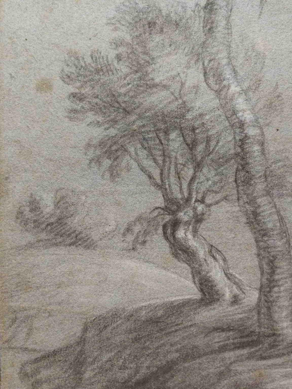 Attributed G Dughet Landscape Drawing 17 century pencil white lead paper