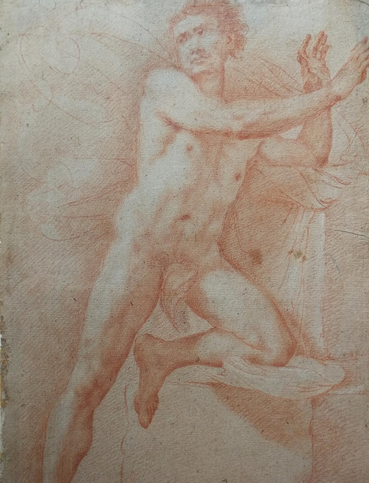 Preparatory Drawing (sanguine on paper, 42 x 28 cm) by Francesco Furini for the making of the Saint Sebastian, ordered by the prince Lorenzo de' Medici in 1642, held at Schleissheim Castle in Munich. Expertise by professor Giuseppe Cantelli.