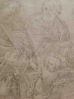 (After) Guido Reni Dibujo figurativo religioso Siglo XIX Lápiz sobre papel verjurado