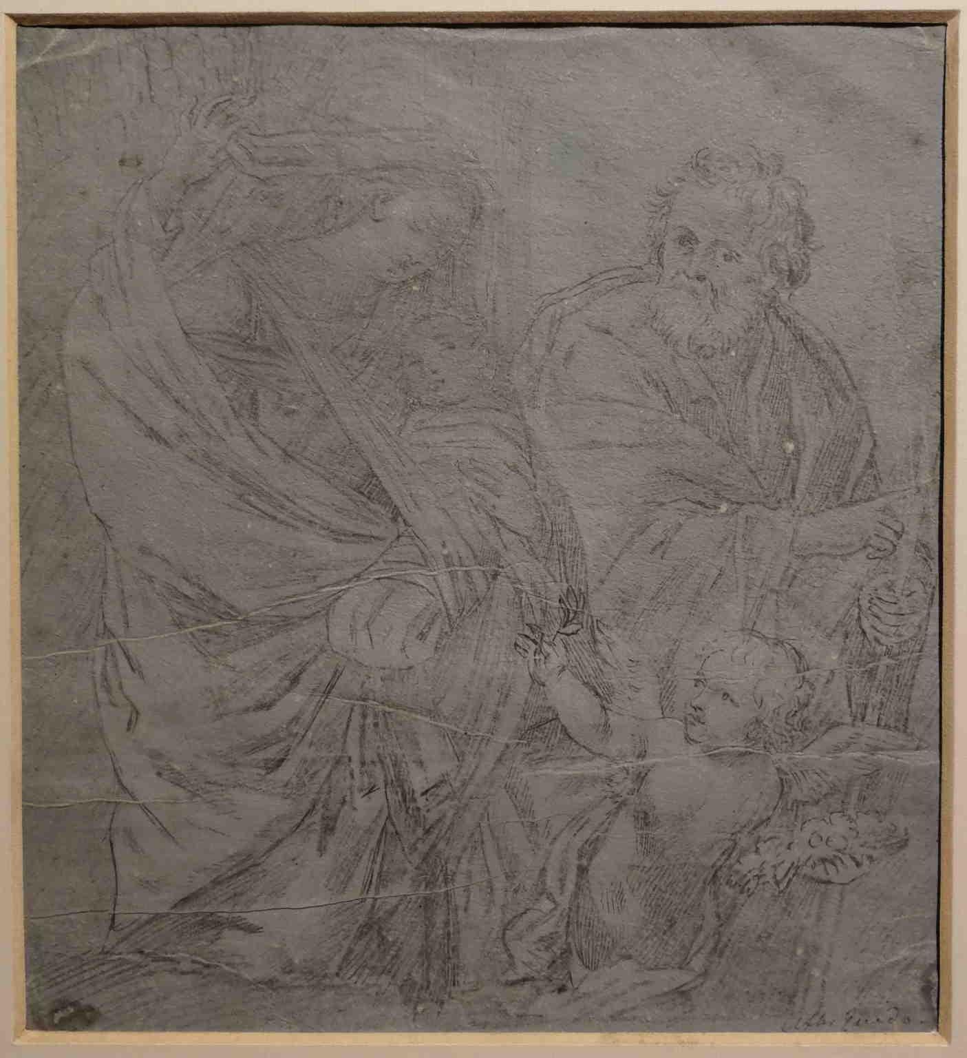 After Guido Reni Religious Figurative Drawing 19 century pencil laid paper - Art by (After) Guido Reni