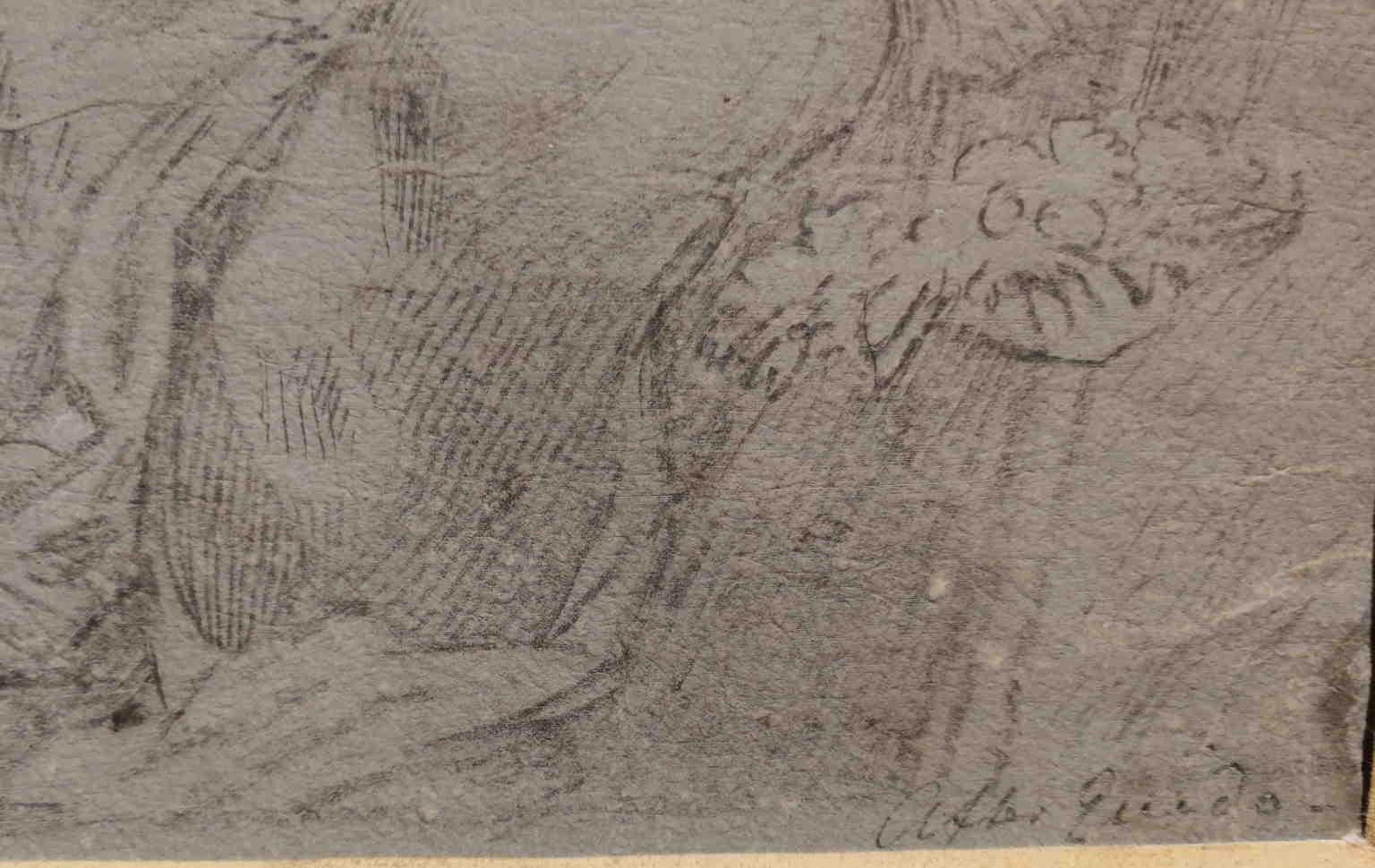 (After) Guido Reni Dibujo figurativo religioso Siglo XIX Lápiz sobre papel verjurado en venta 3