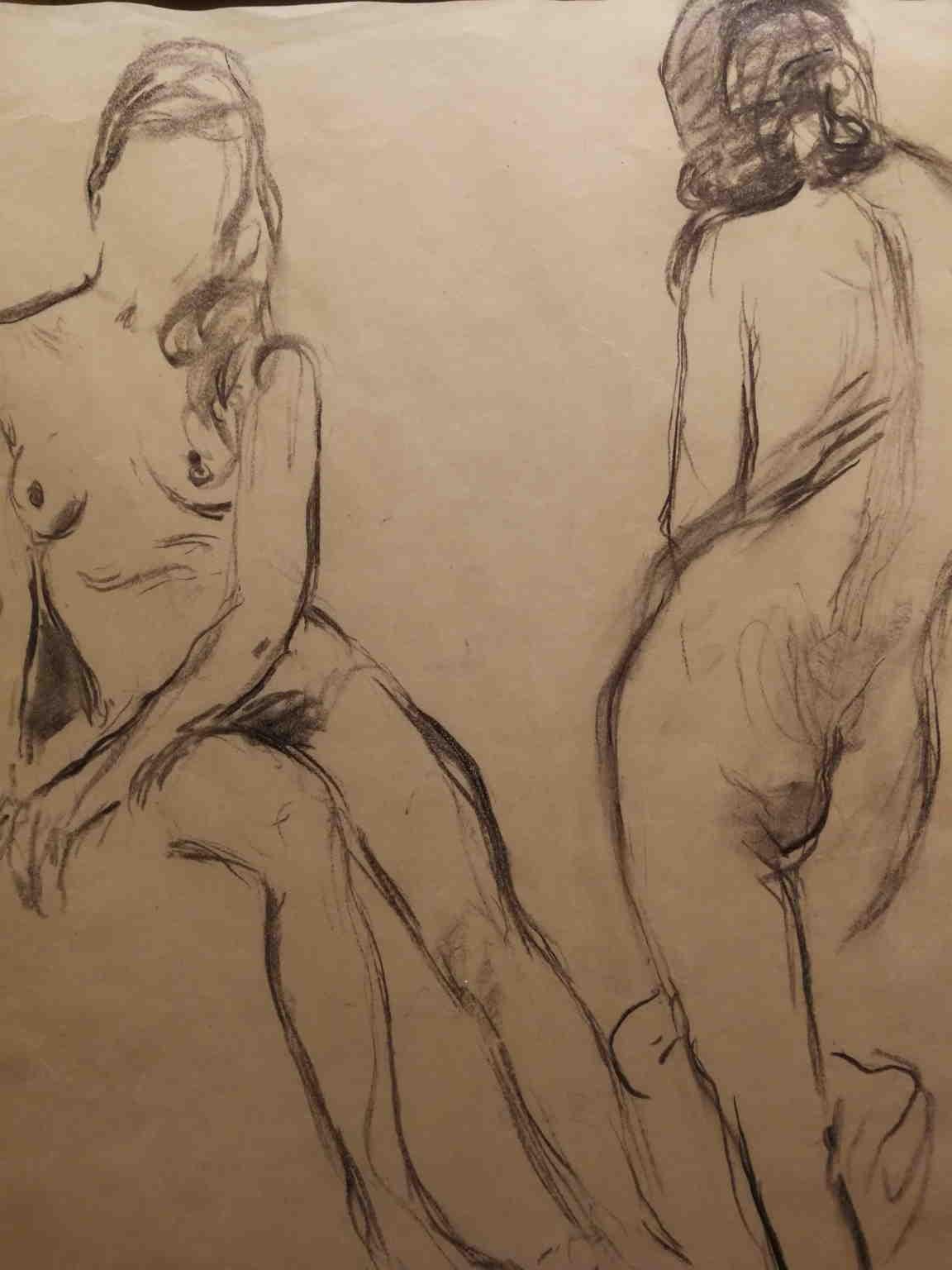 Signed M Cavaglieri Female Nude Portrait Drawing 20th century pencil paper