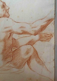 Attribué à B Orsetti  Dessin figuratif nu sang-de-gris XIXe siècle