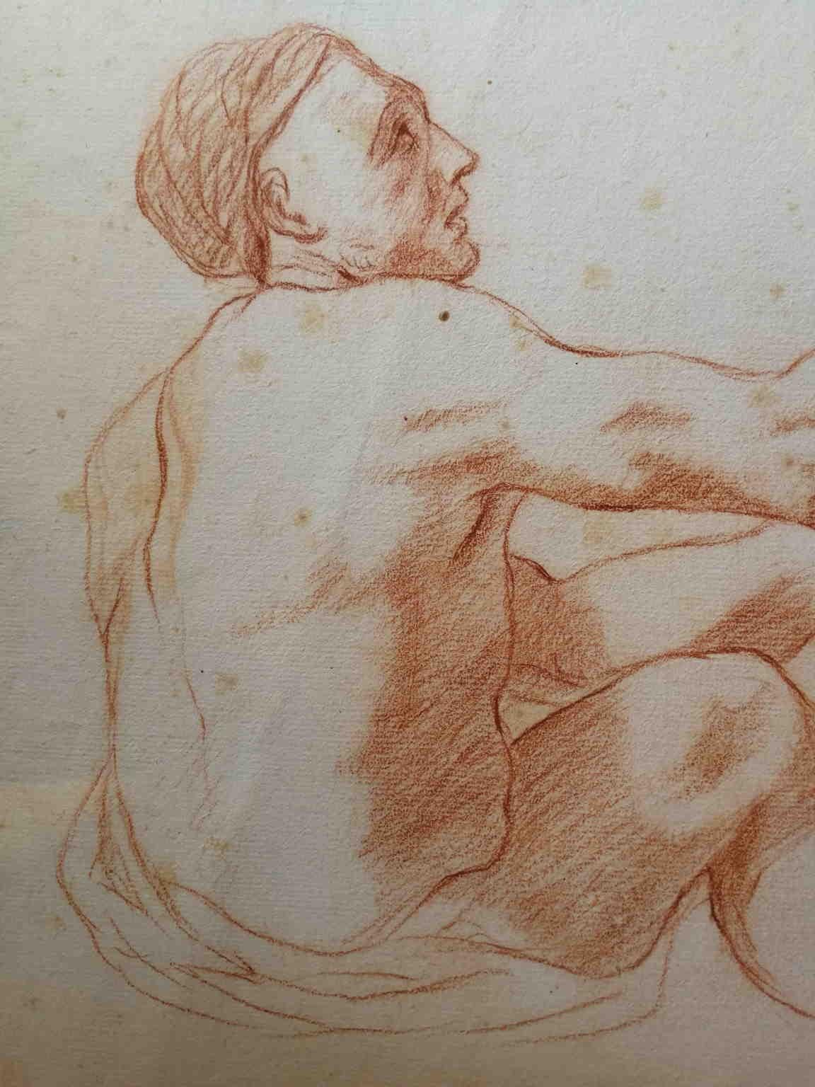 Attribué à B Orsetti  Dessin figuratif nu sang-de-gris XIXe siècle - Autres styles artistiques Art par Bernardino Orsetti