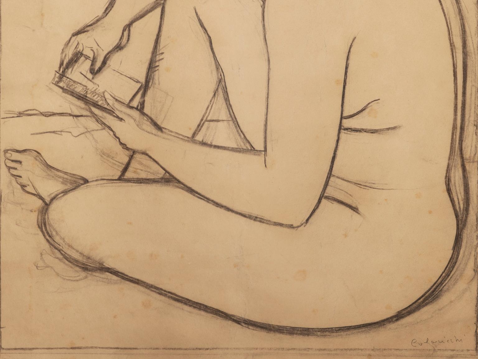 The drawing, signed at the right bottom corner Colacicchi, is a study for the painting Psyche, exhibited for the first time in 1939 at the Ussi Prize-planned by the Florence Academy of Drawings-and, one year later, at the monographic exhibition held