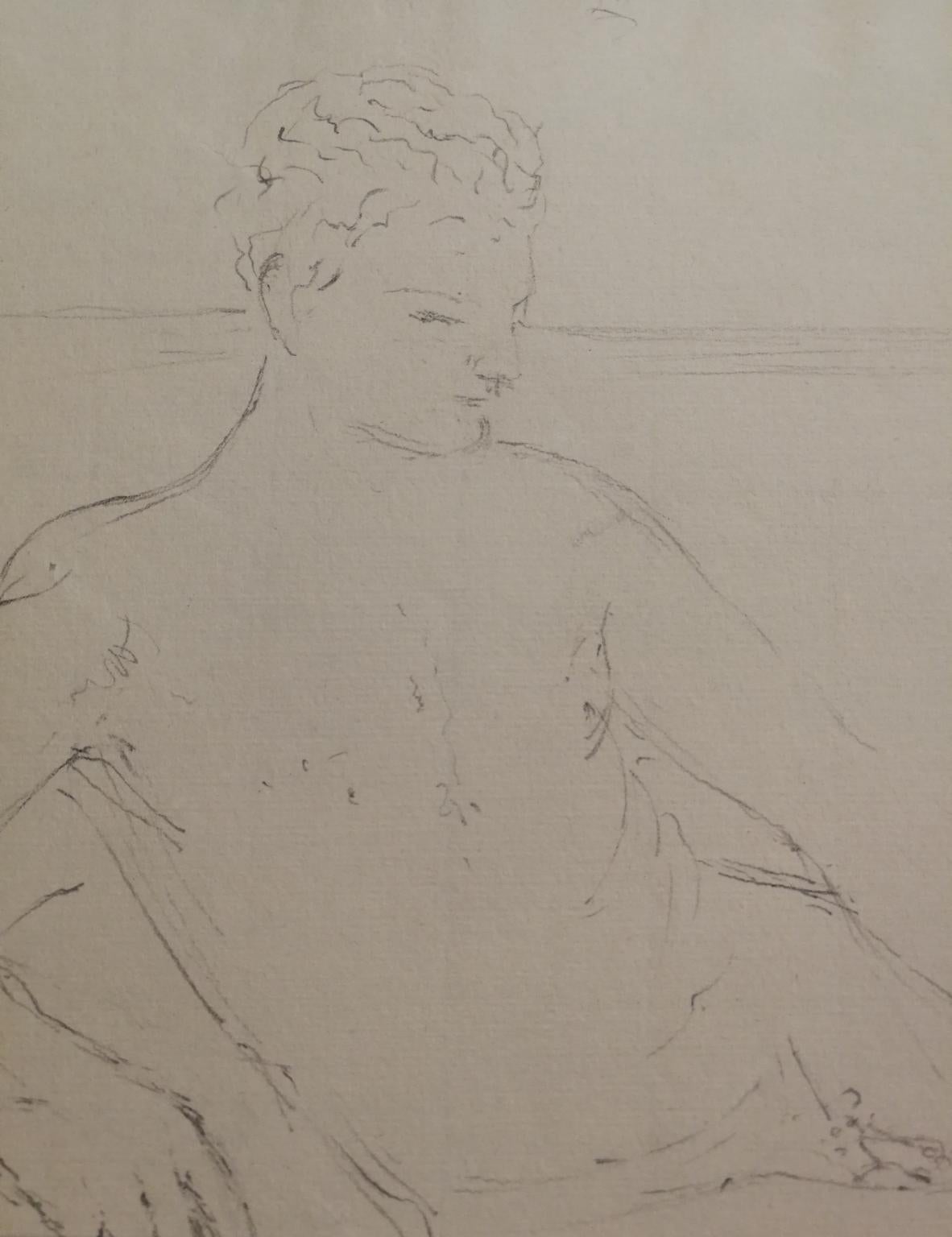 Signed Colacicchi Male Nude Drawing Mid-20 century pencil on paper  - Art by Giovanni Colacicchi