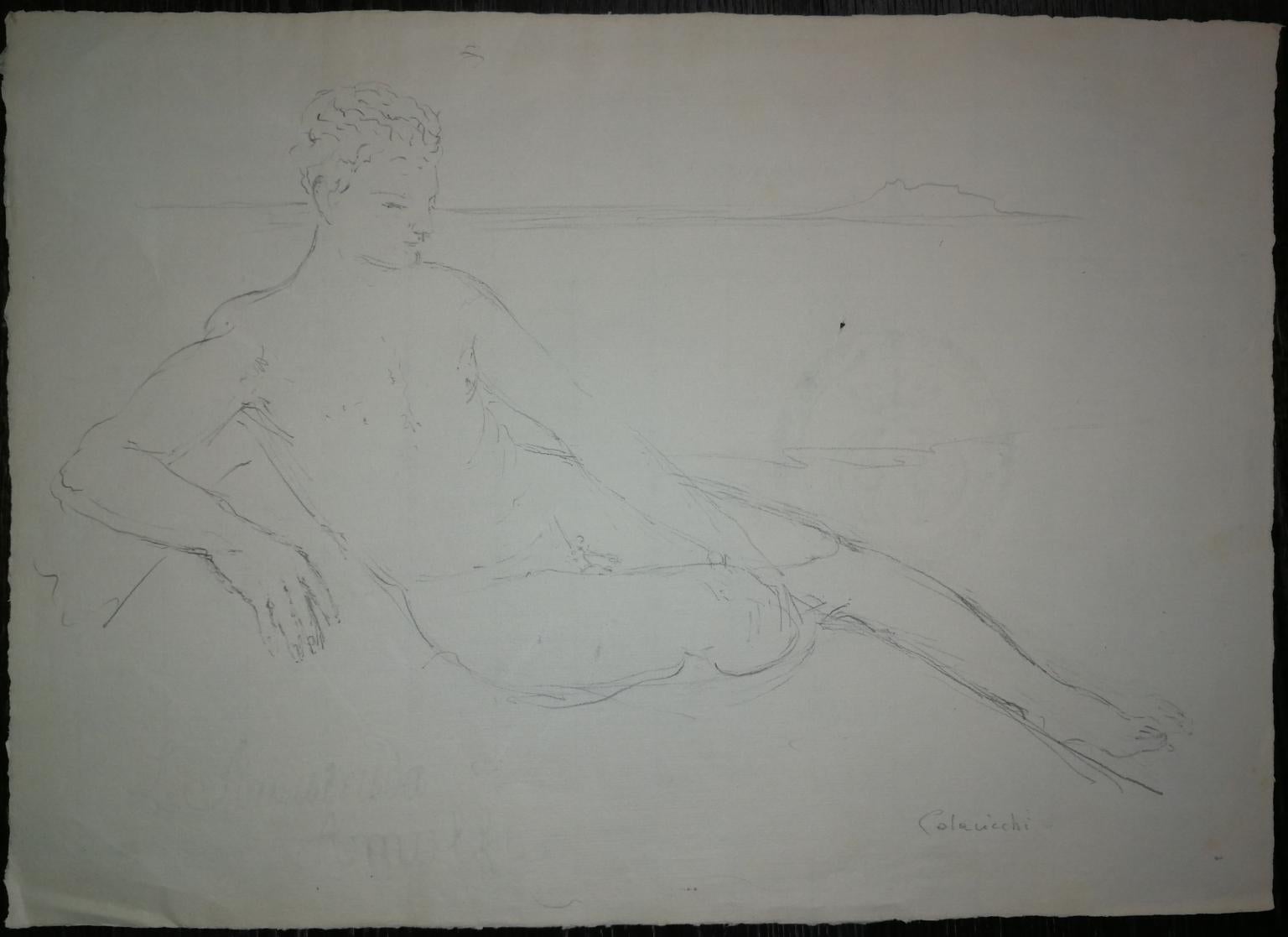 Signed Colacicchi Male Nude Drawing Mid-20 century pencil on paper  - Other Art Style Art by Giovanni Colacicchi