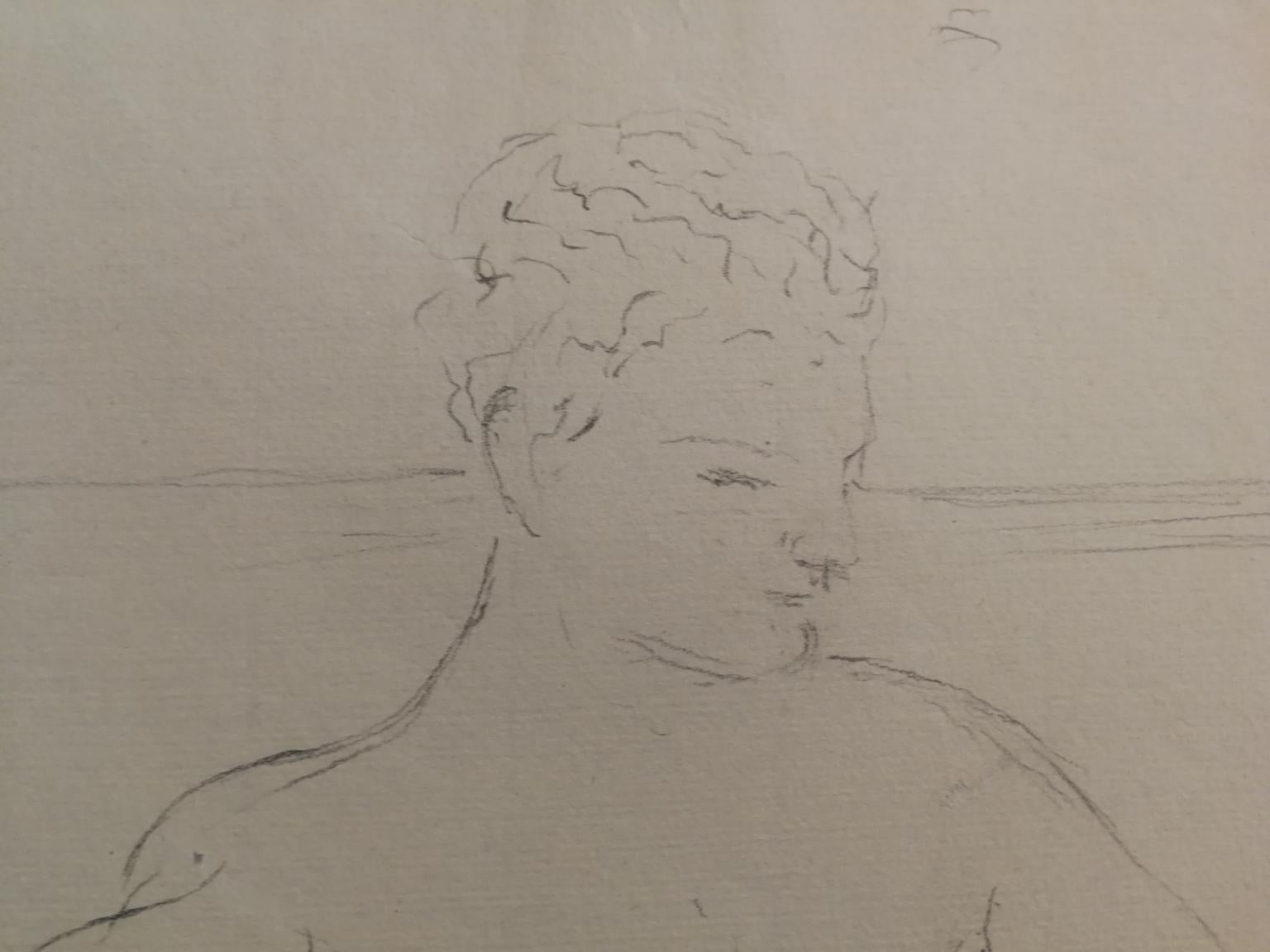 Signed Colacicchi Male Nude Drawing Mid-20 century pencil on paper  2