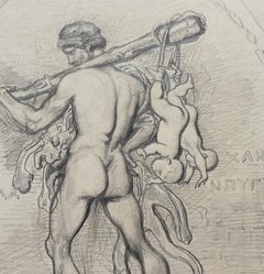 Devéria signed mythological figurative Hercules drawing early 18th century