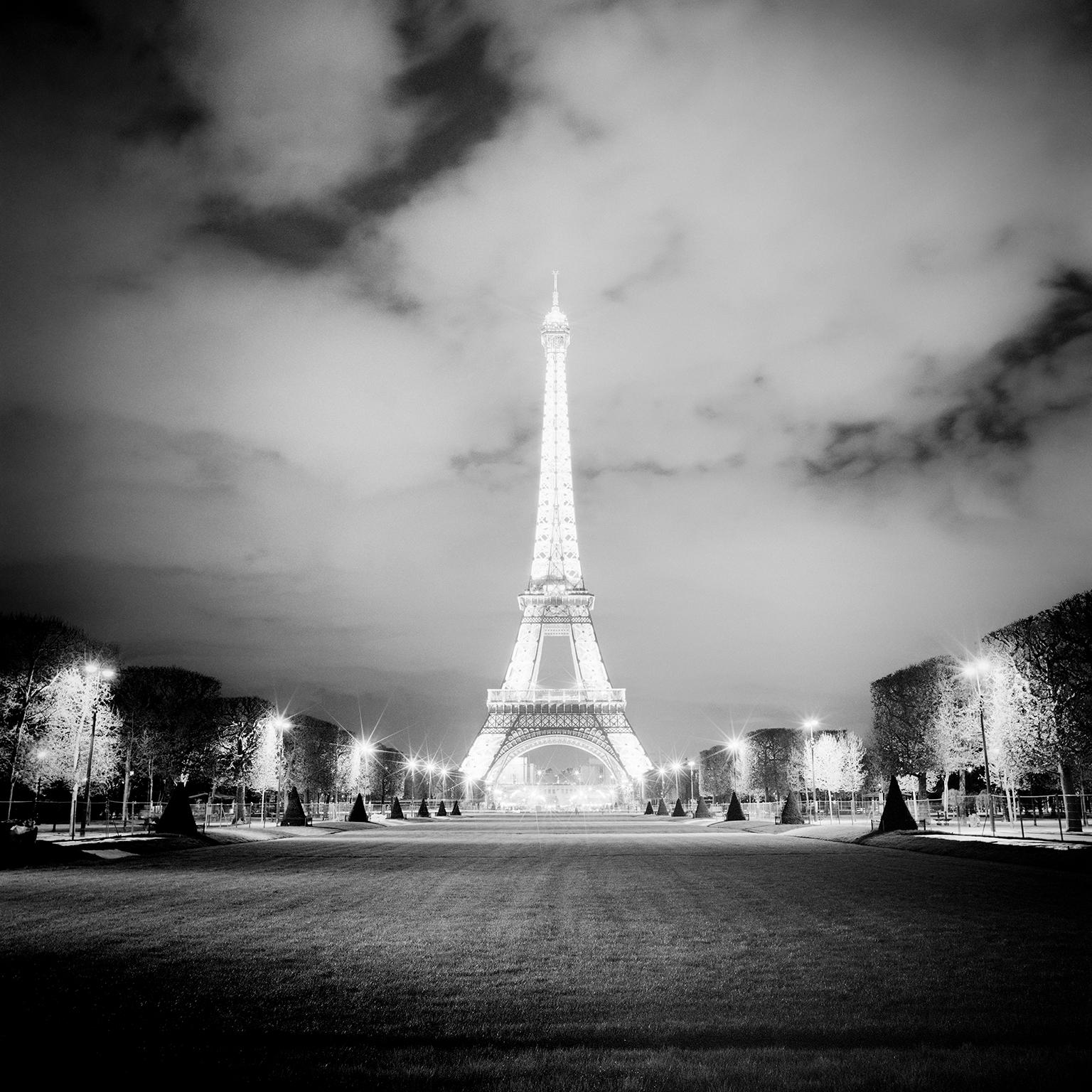 Eiffel Tower Night, Paris, France, contemporary black and white art photography