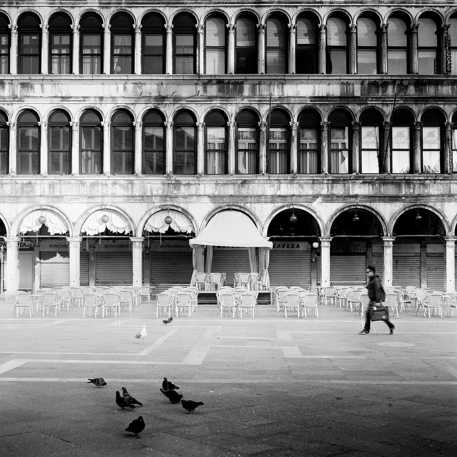 Gerald Berghammer Landscape Photograph - Caffe Florian, Venice, contemporary black and white photography, landscape