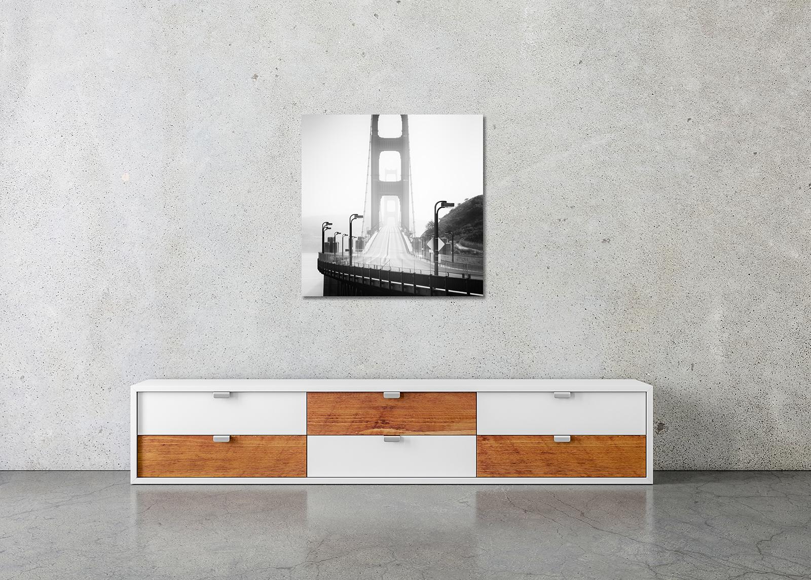 Golden Gate, San Francisco, contemporary black and white photography, landscapes - Gray Landscape Photograph by Gerald Berghammer
