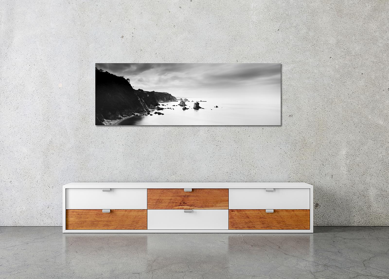 Stormy Coast Panorama, Spain, contemporary black and white photography landscape For Sale 1