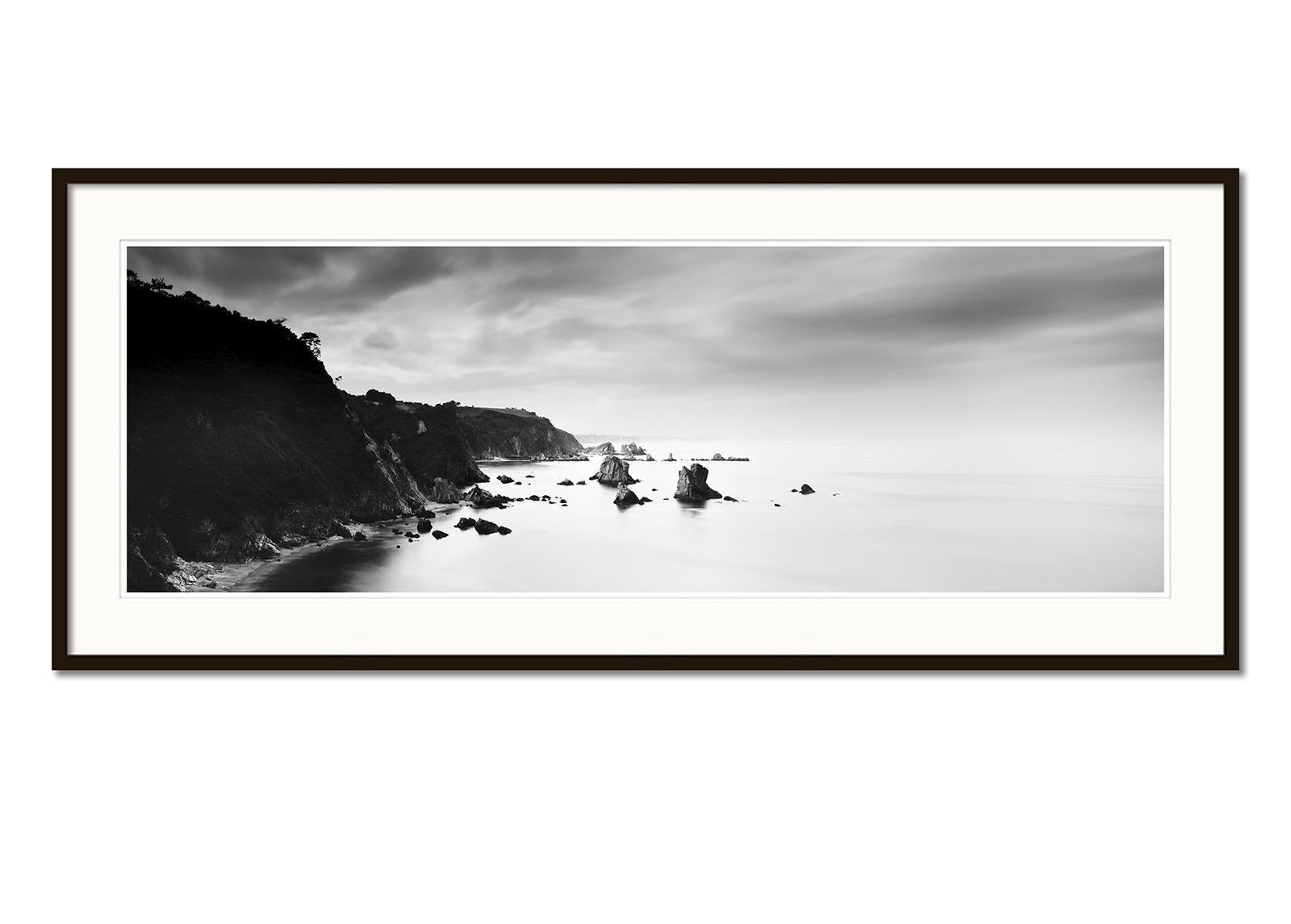 Stormy Coast Panorama, Spain, contemporary black and white photography landscape - Contemporary Photograph by Gerald Berghammer