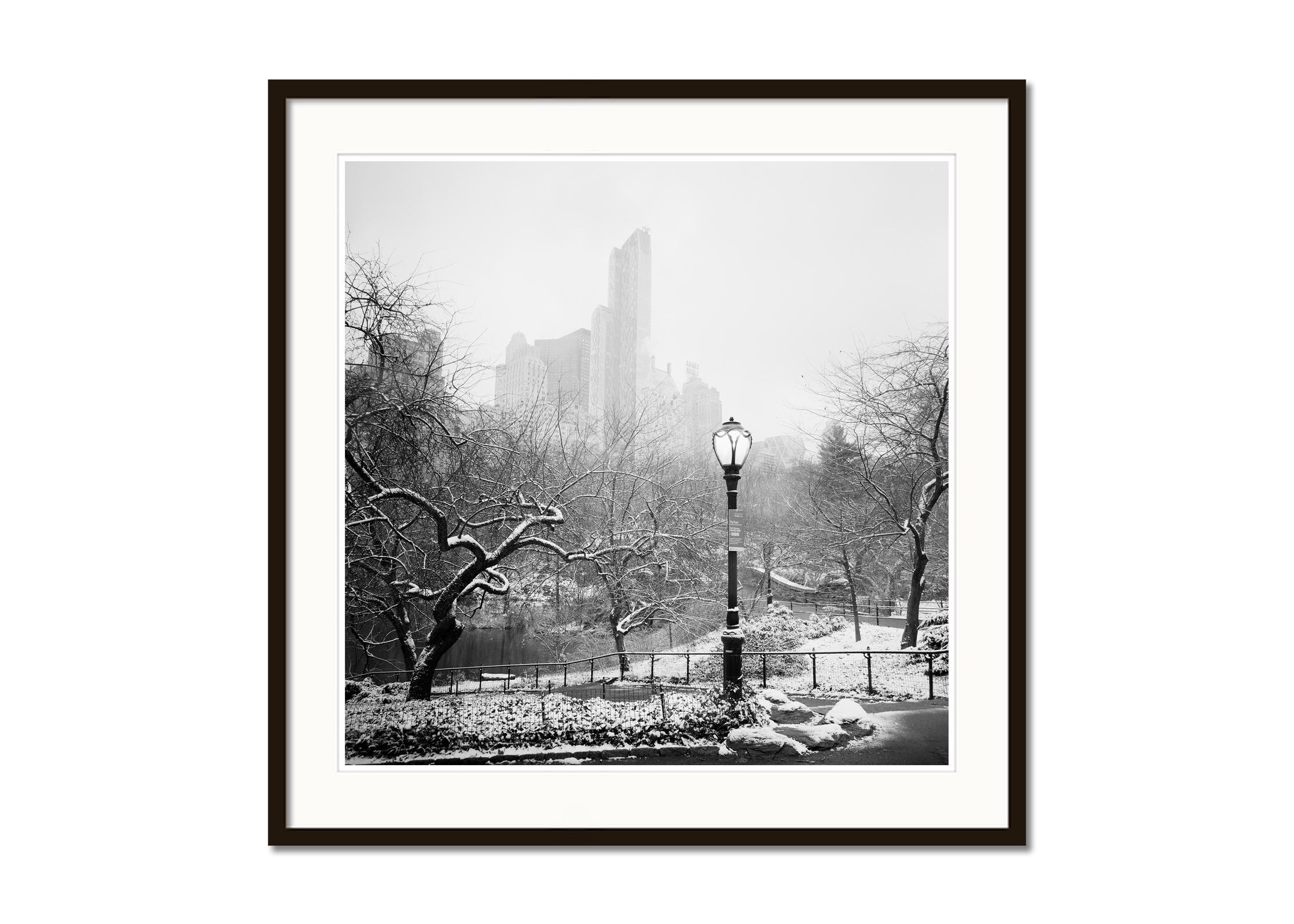 Snow covered Central Park, New York City  - Black and White fine art images - Gray Black and White Photograph by Gerald Berghammer