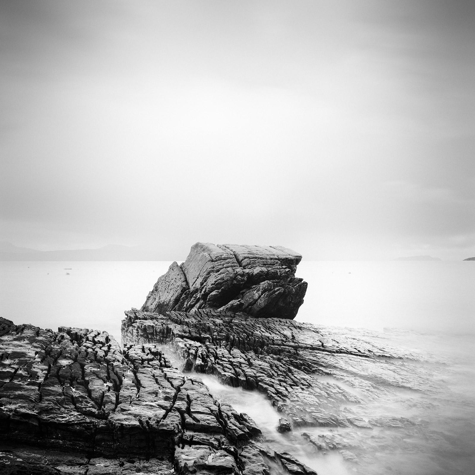 Fissured Rock, scottish Coast, Isle of Sky, minimalist black and white landscape