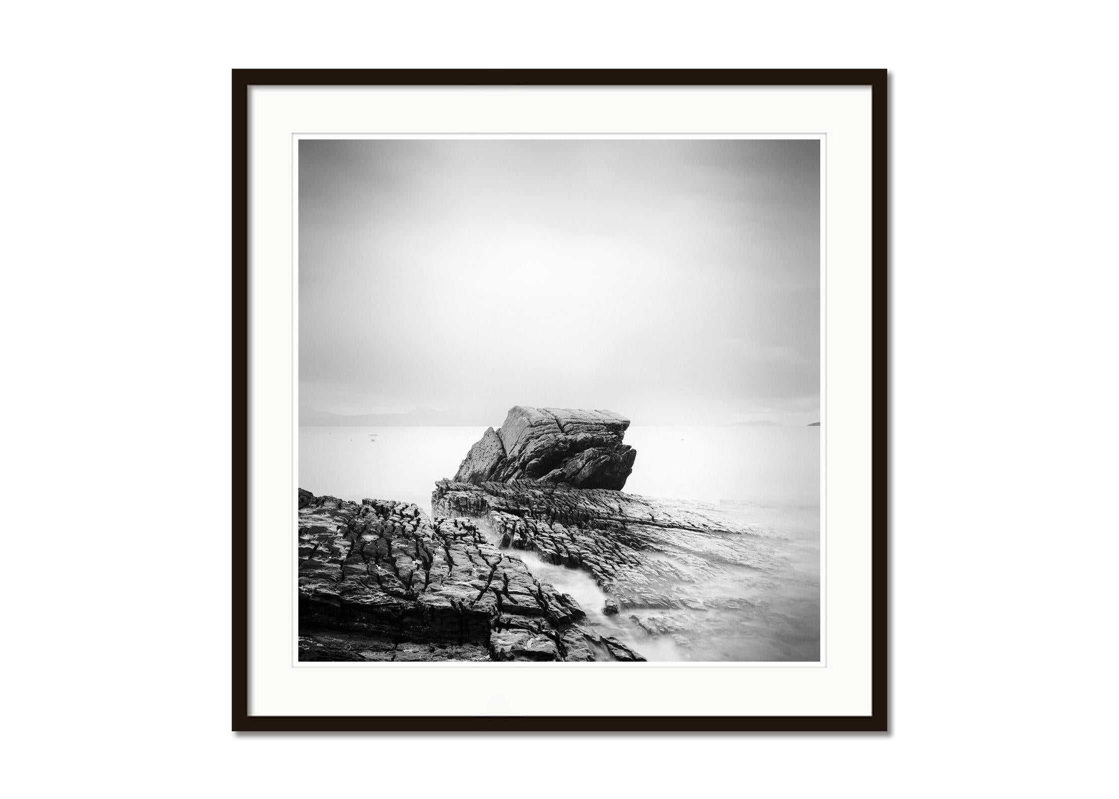 Fissured Rock, scottish Coast, Isle of Sky, minimalist black and white landscape - Gray Black and White Photograph by Gerald Berghammer