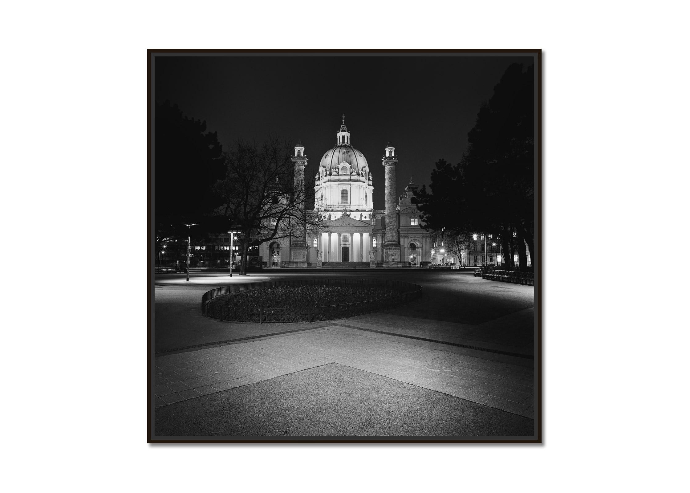 Wiener Karlskirche Night, Vienna, black and white photography, landscape - Photograph by Gerald Berghammer