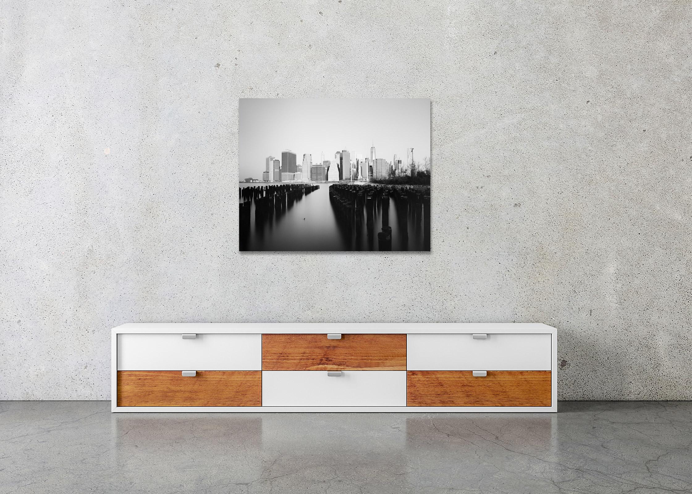 Manhattan Skyline, Skyscraper, New York City, black and white art photography - Gray Black and White Photograph by Gerald Berghammer