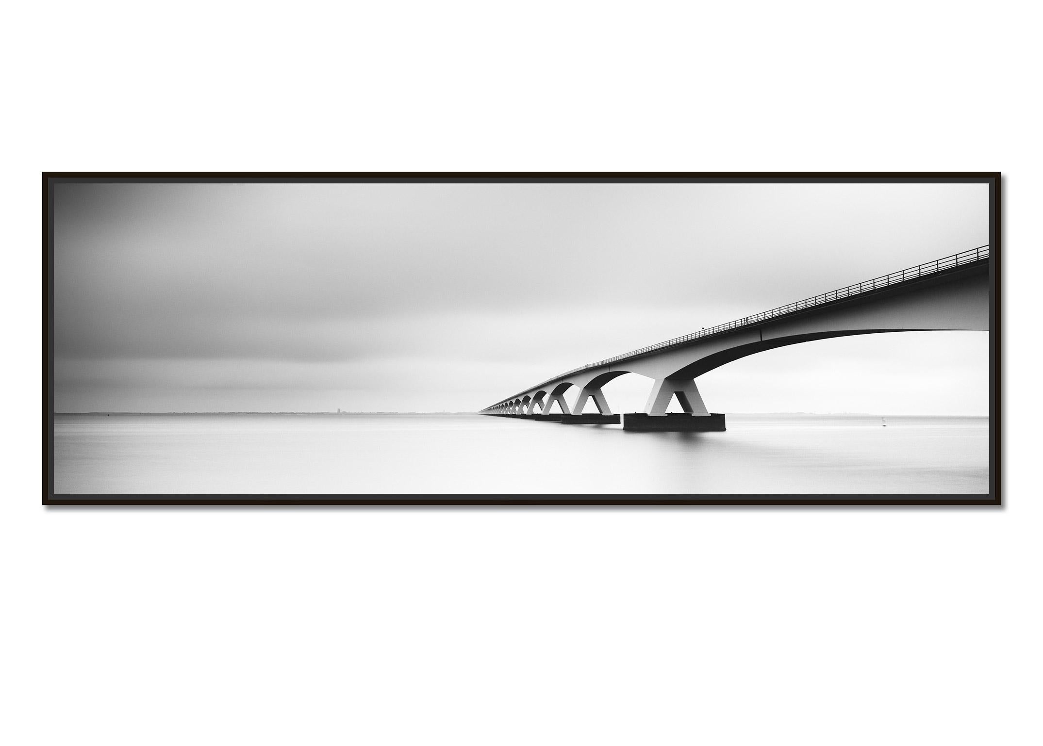 Bridge Panorama, Zeeland, Netherlands, black and white art landscape photography - Photograph by Gerald Berghammer
