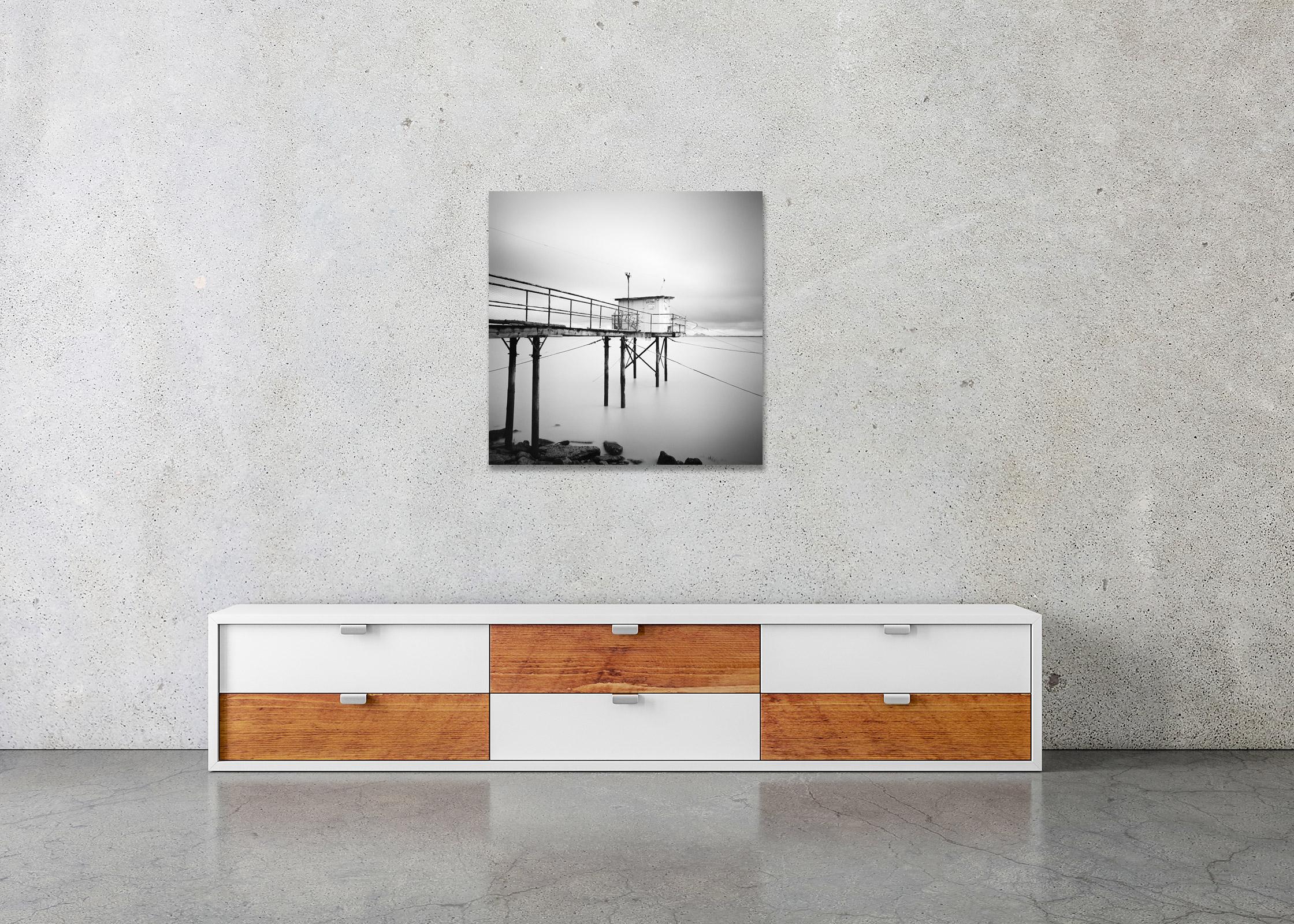 Stilt House, fishermans hut, France, black and white art photography, landscape For Sale 2