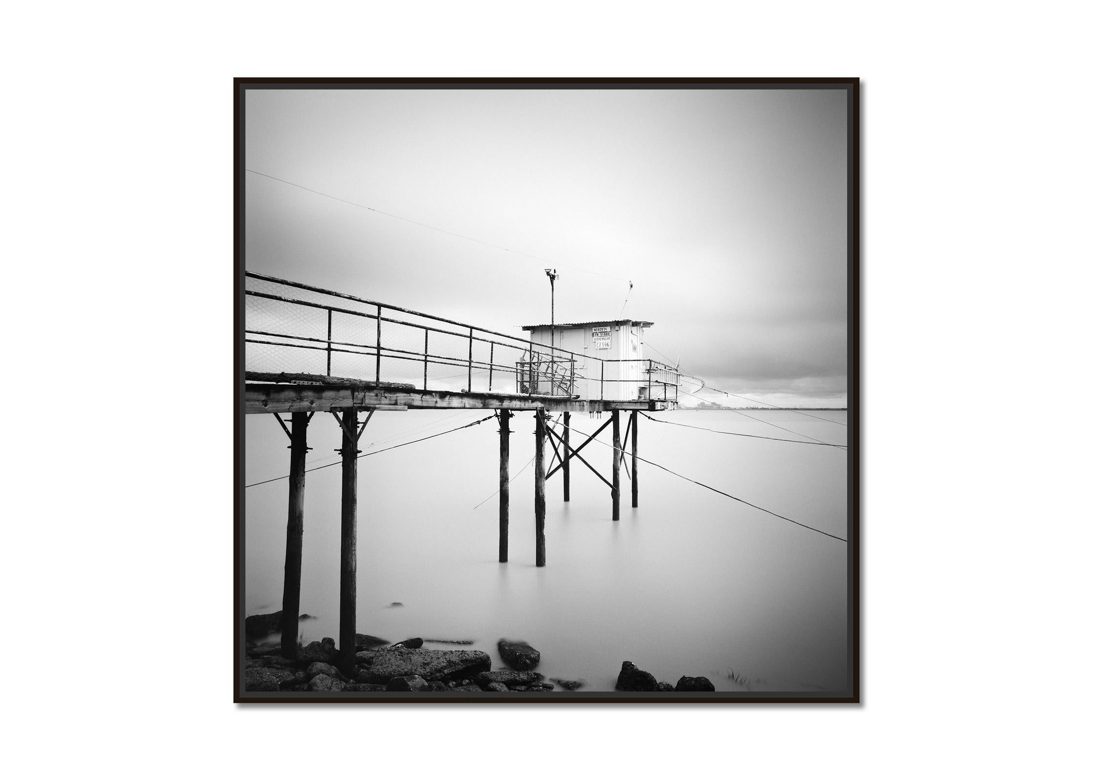 Stilt House, Fishermans Hut, Monochrome Print, Long Exposure, Limited Edition - Photograph by Gerald Berghammer