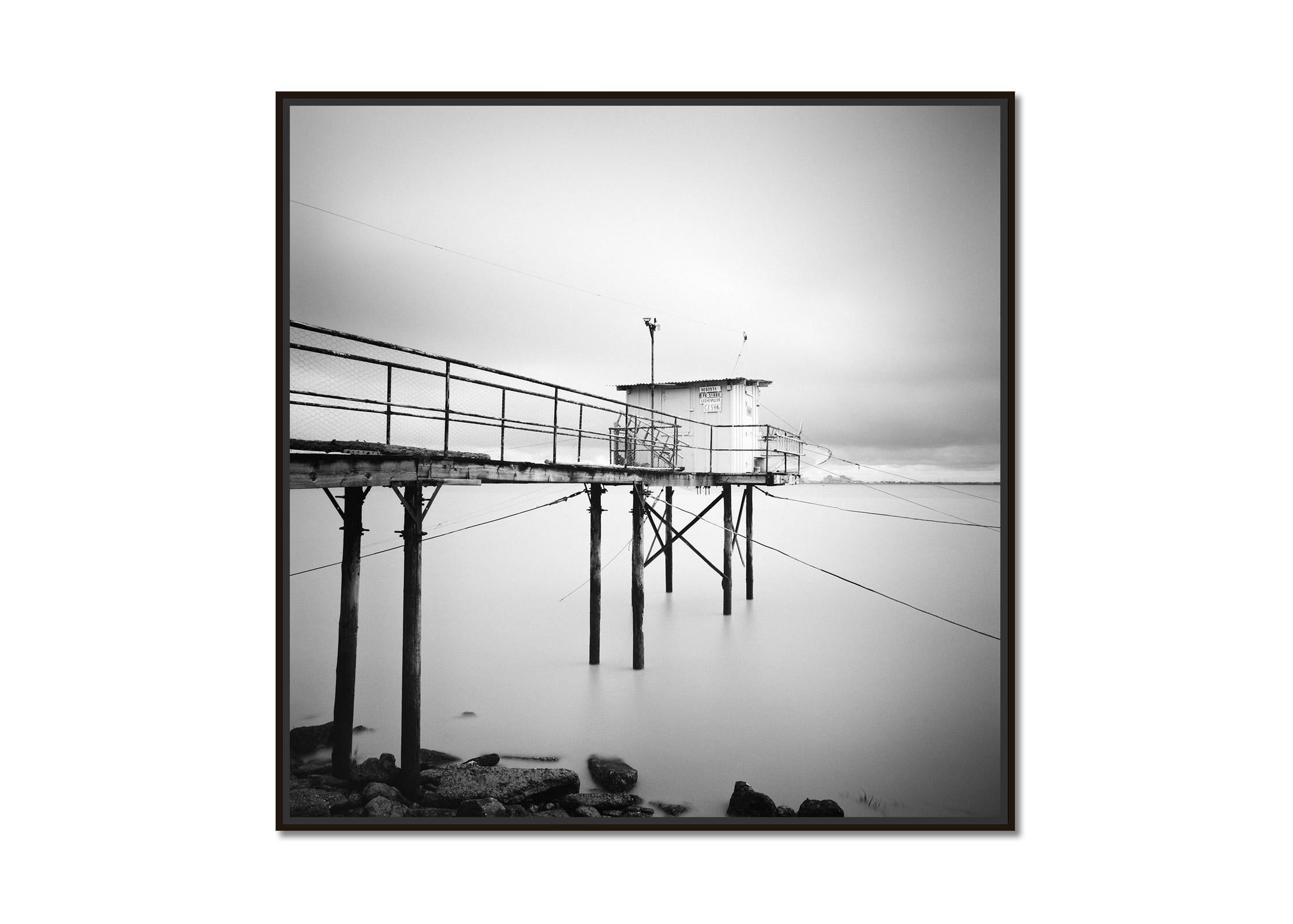 Stilt House, fishermans hut, France, black and white art photography, landscape - Photograph by Gerald Berghammer