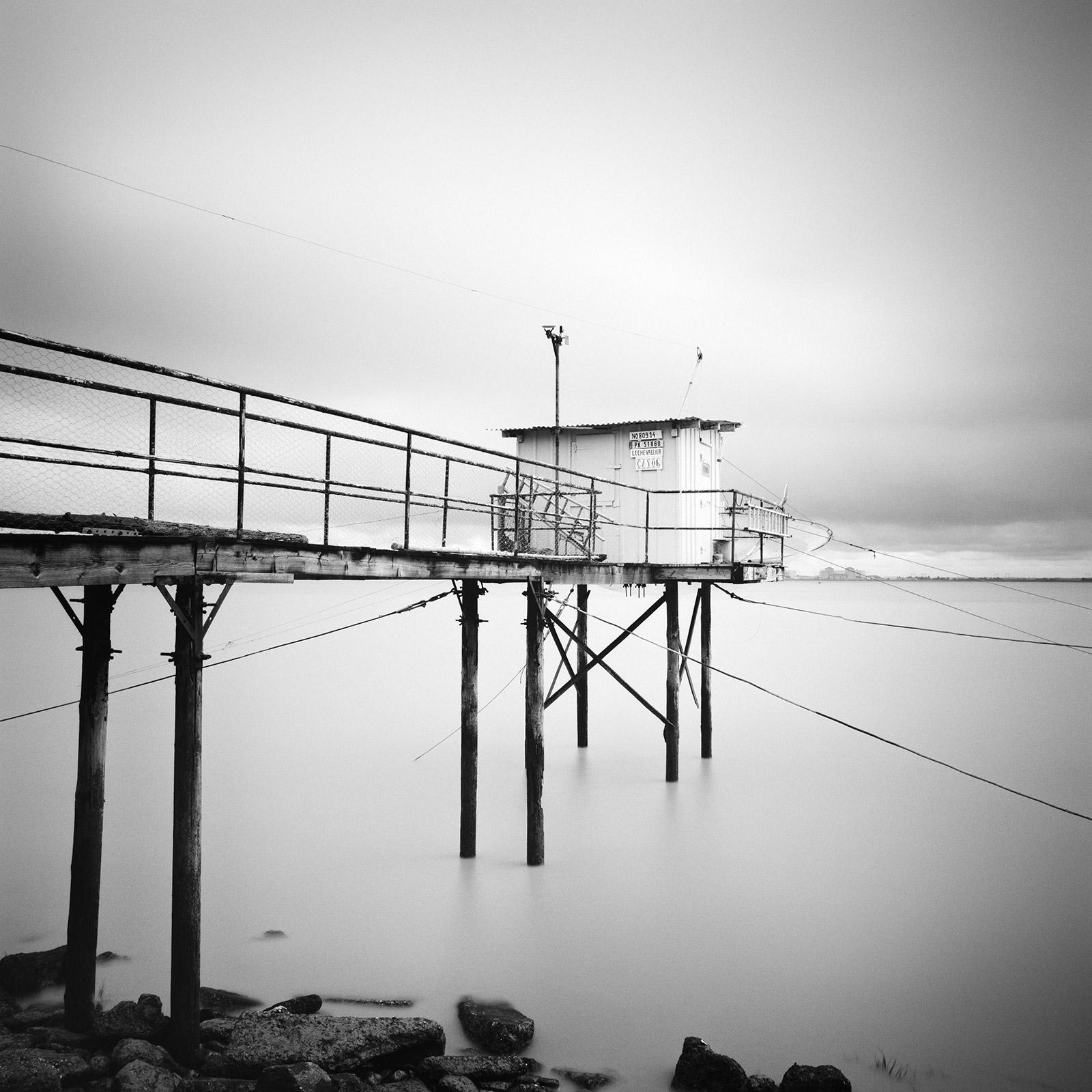 Stilt House, fishermans hut, France, black and white art photography, landscape