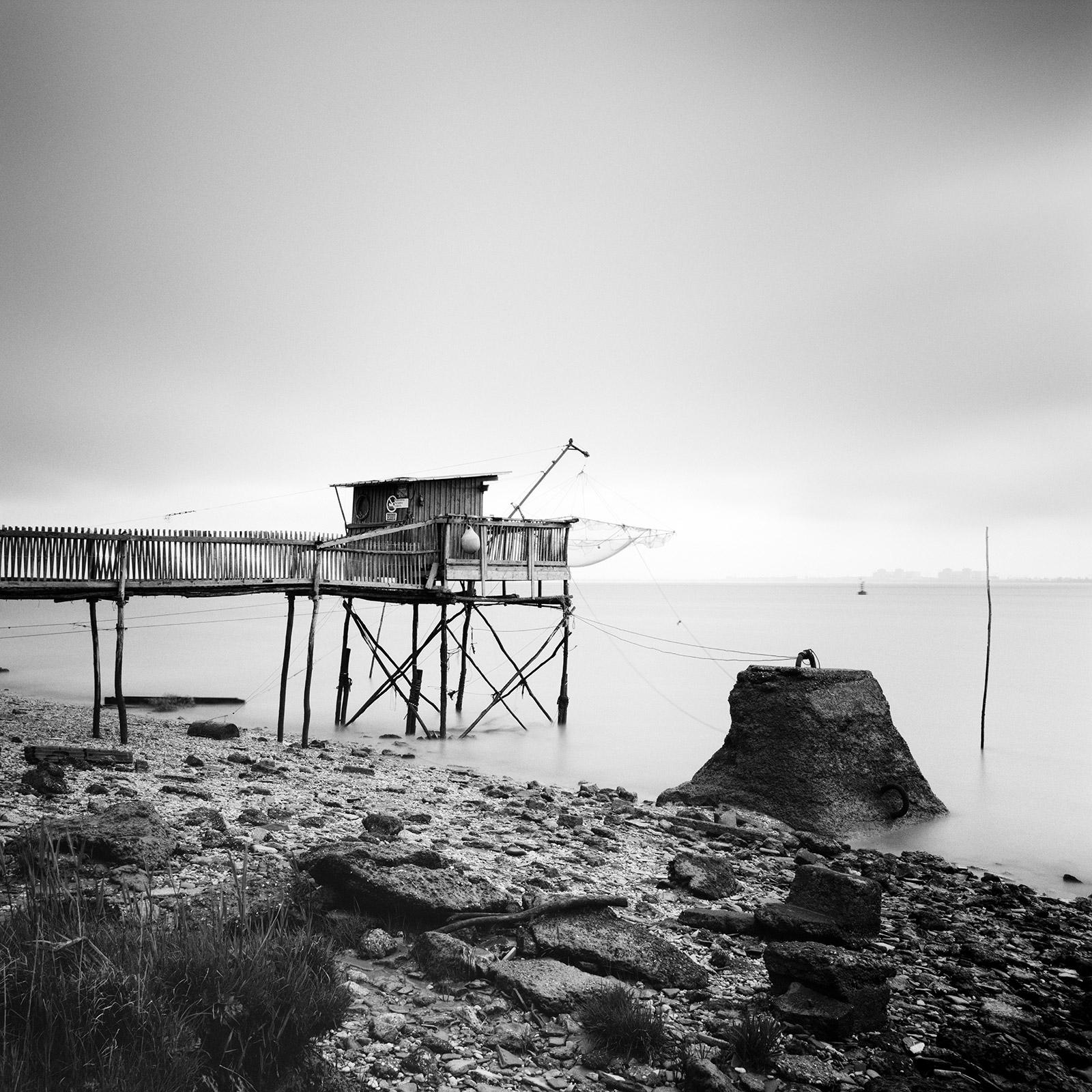 Gerald Berghammer Landscape Photograph - Stilt House, Fishing, shellfish, France, black and white photography landscape