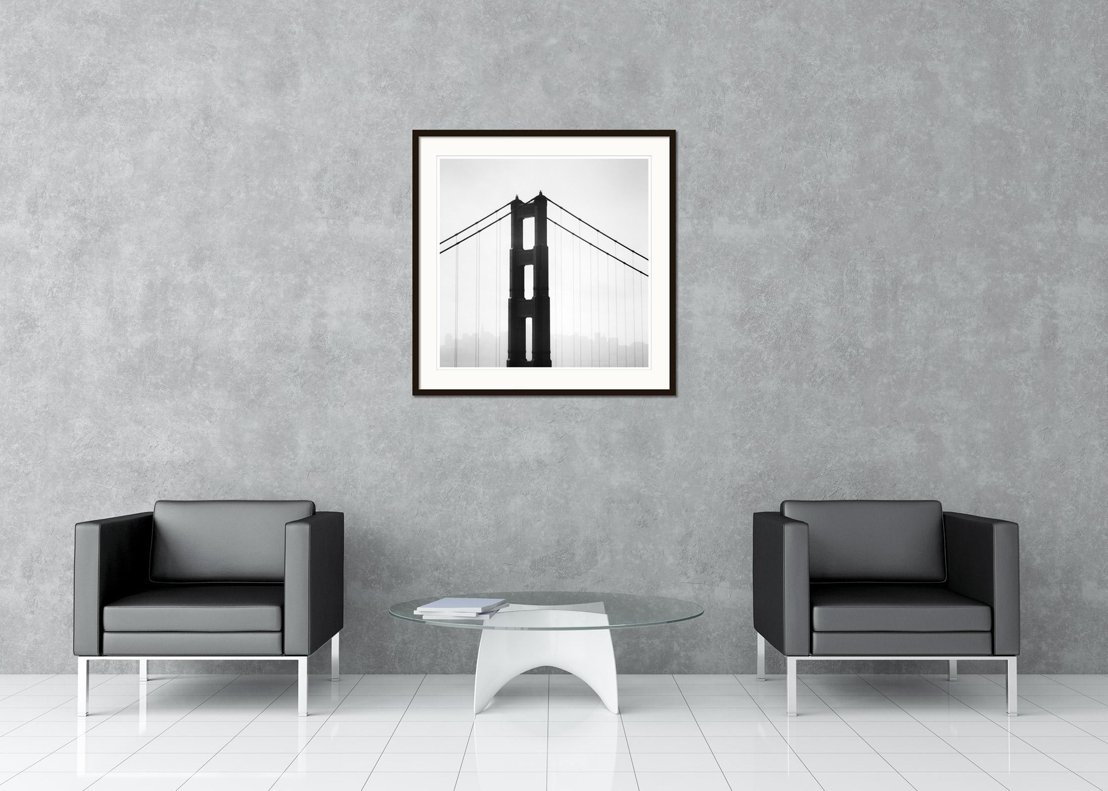 Golden Gate Bridge, San Francisco, USA, minimalist black and white landscape - Gray Landscape Photograph by Gerald Berghammer