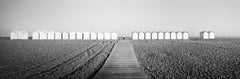Beach Huts Panorama, France, minimalist black and white fine art landscapes