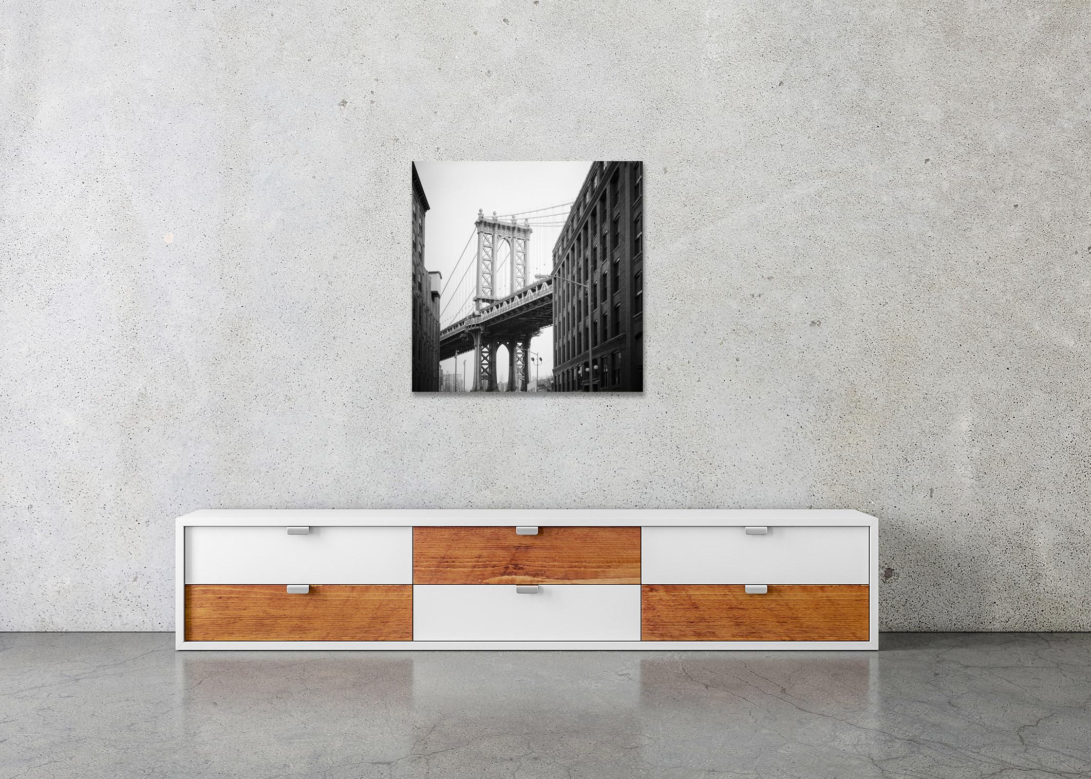 Brooklyn Bridge, New York City, Architecture, contemporary black and white photo - Black Landscape Photograph by Gerald Berghammer