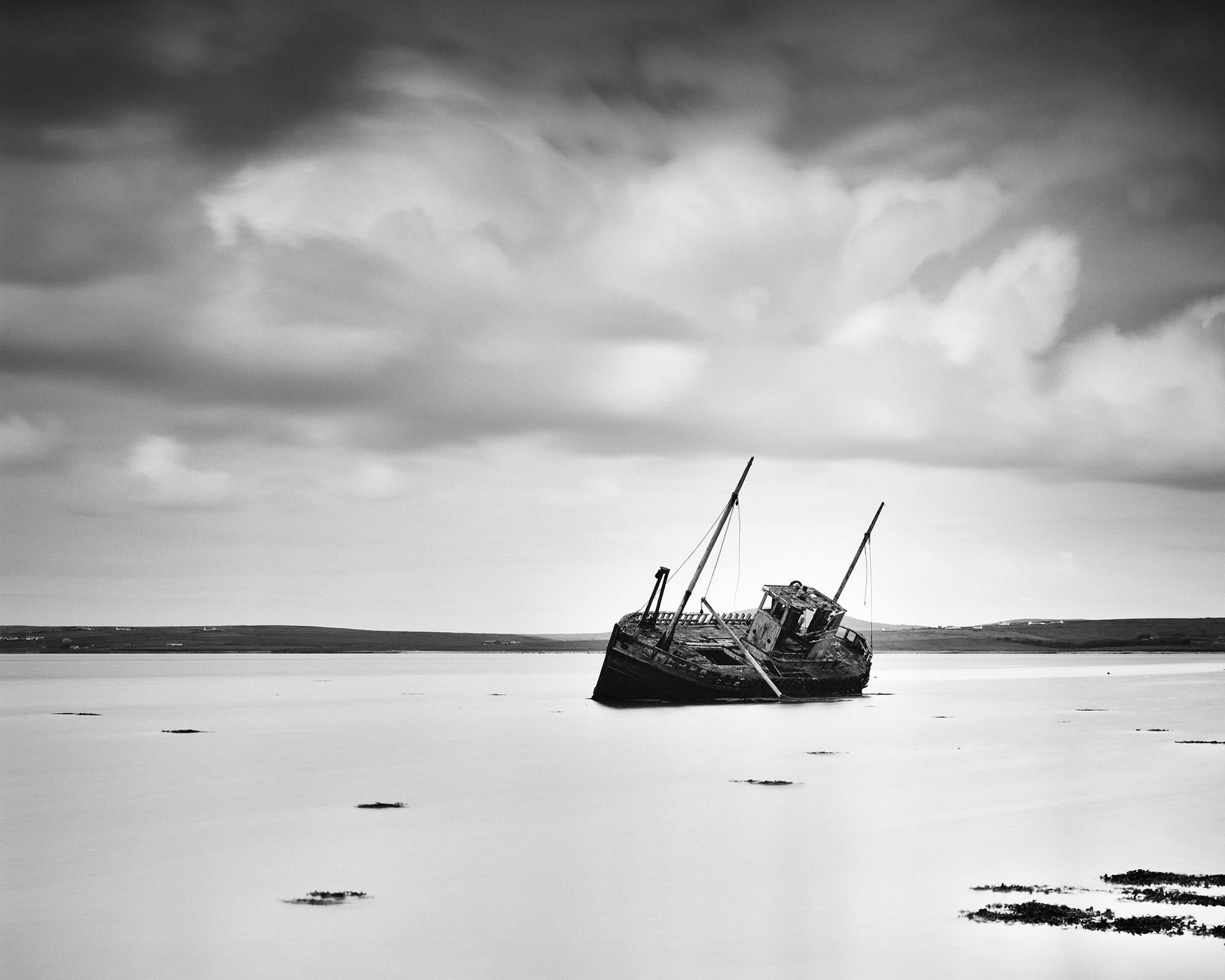 Gerald Berghammer Black and White Photograph - Stranded, Ireland, long exposure black and white fine art landscape photography