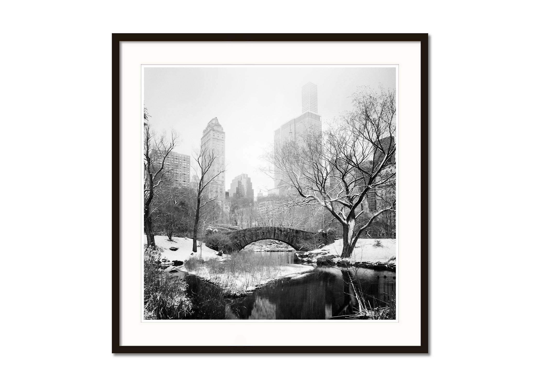 Central Park enneigé, New York, USA, photographie noir et blanc, paysage - Gris Black and White Photograph par Gerald Berghammer