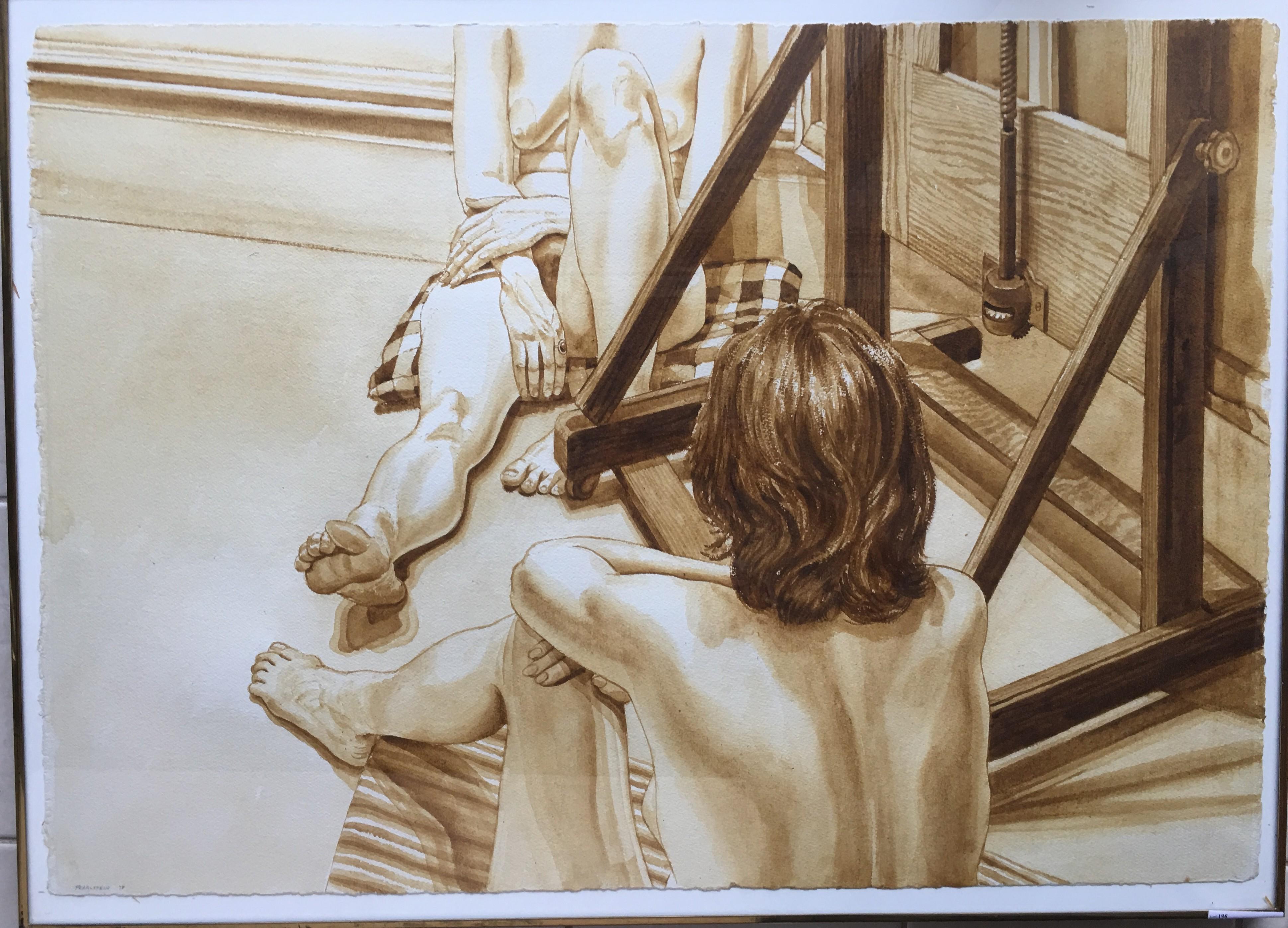 Phillip Pearlstein  Nude Painting - Two Female Models Facing Easel