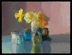 Daffodils with Bottles and Clock