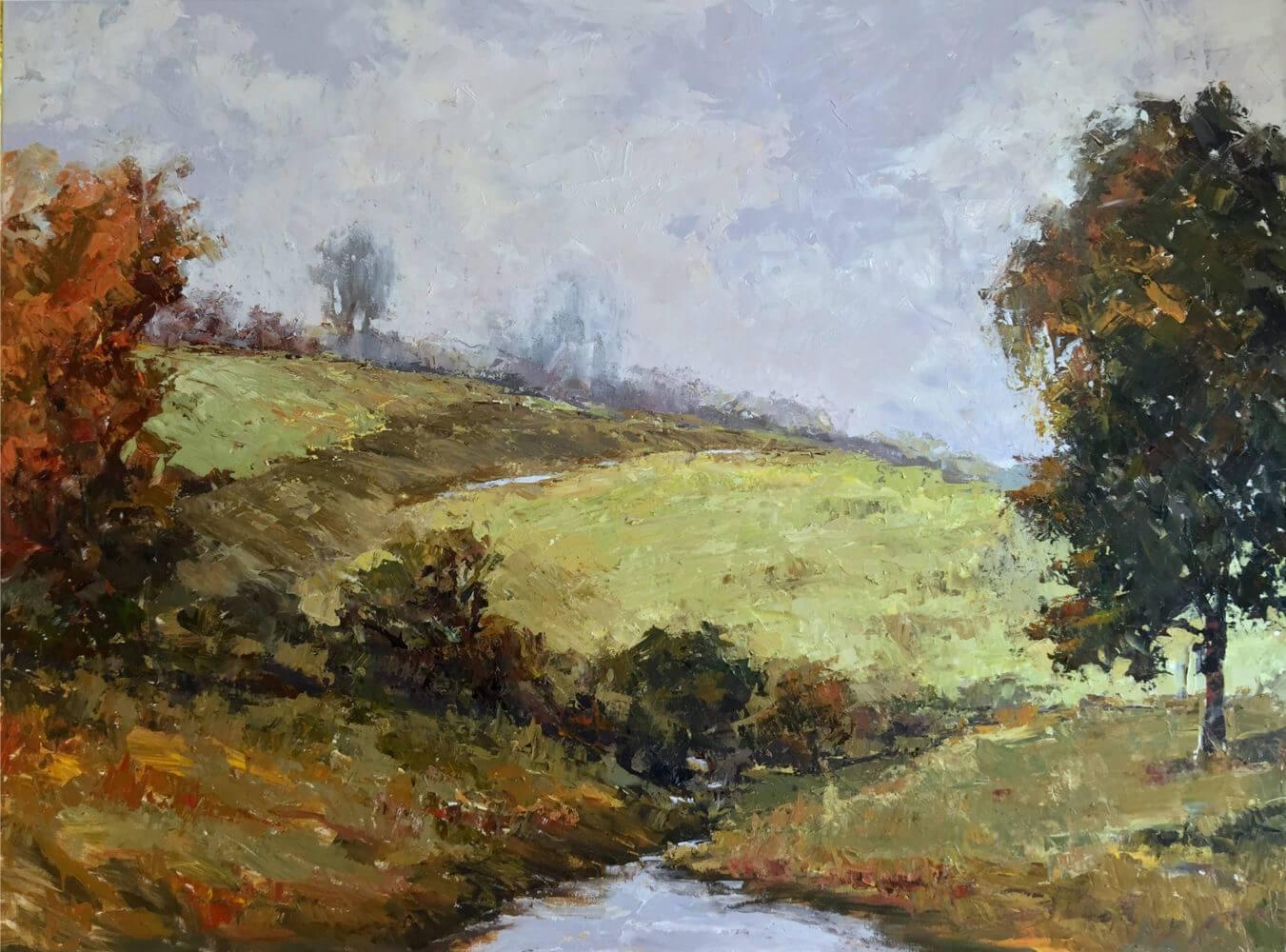 BABBLING BROOKE by John Beard. Landscape, Original and Hand Painted on Canvas For Sale 1