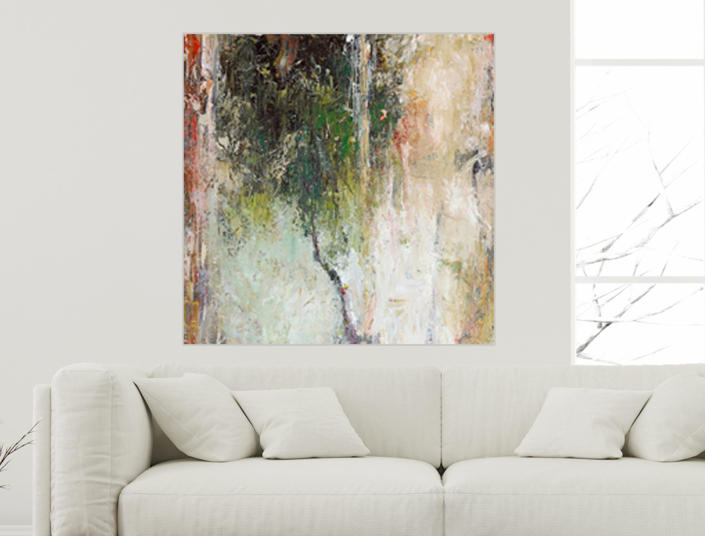 John Beard Abstract Painting - ABSTRACT TREE, Fine Art with Hand Embellishment on Giclee Canvas: 40"H x 40"W