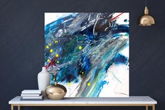 AMAZONITE, Fine Art with Artist Hand Embellished on Giclee Canvas: 40"H x 40"W