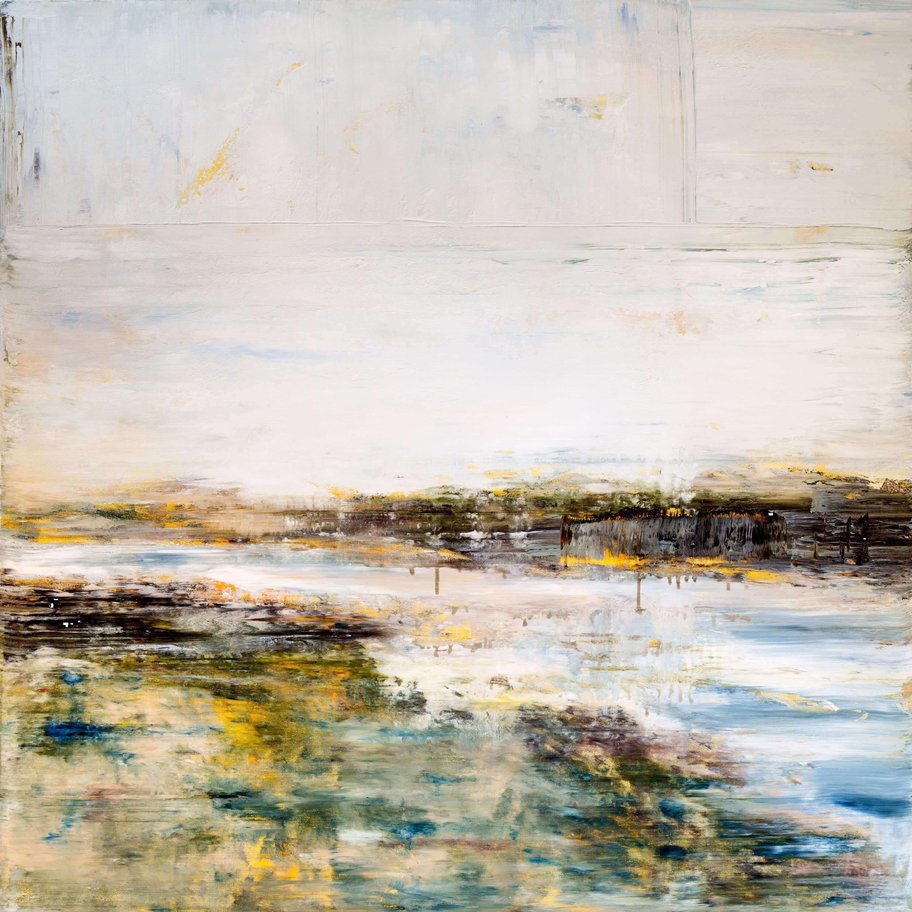 John Beard Abstract Painting - ESTUARY, Fine Art with Artist Hand Embellished on Giclee Canvas: 40"H x 40"W