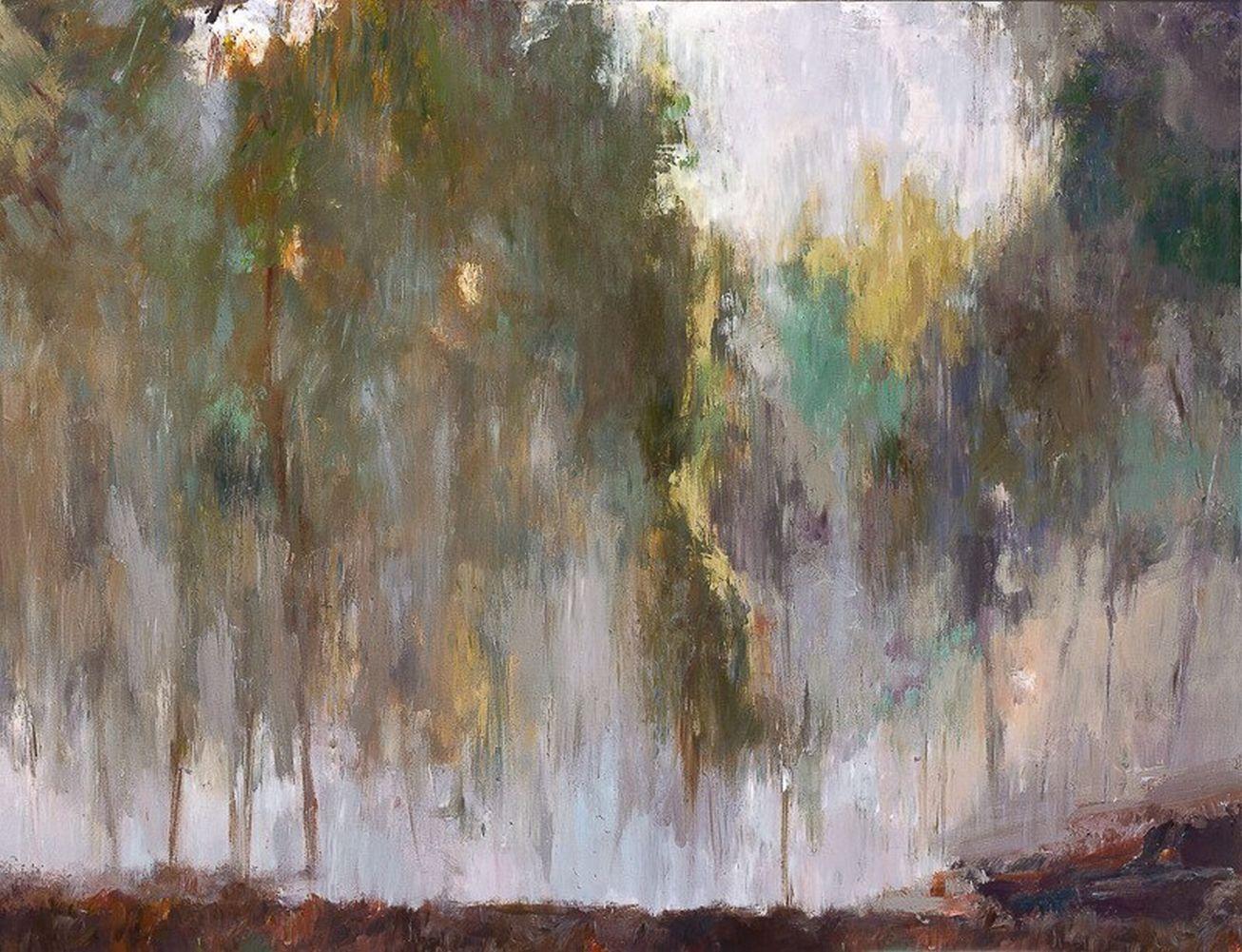 John Beard Abstract Painting - MIST IN THE FOREST, Fine Art with Artist Hand Embellished on Giclee Canvas