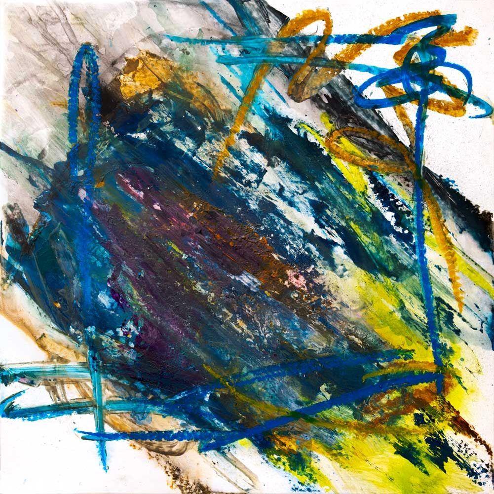 John Beard Abstract Painting - PEACOCK ORE, Contemporary Hodgepodge Fine Art on Giclee Canvas: 36"H x 36"W