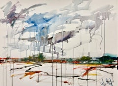 PURPLE RAIN, Contemporary Watercolor Fine Art on Giclee Canvas: 36"H x 48"W