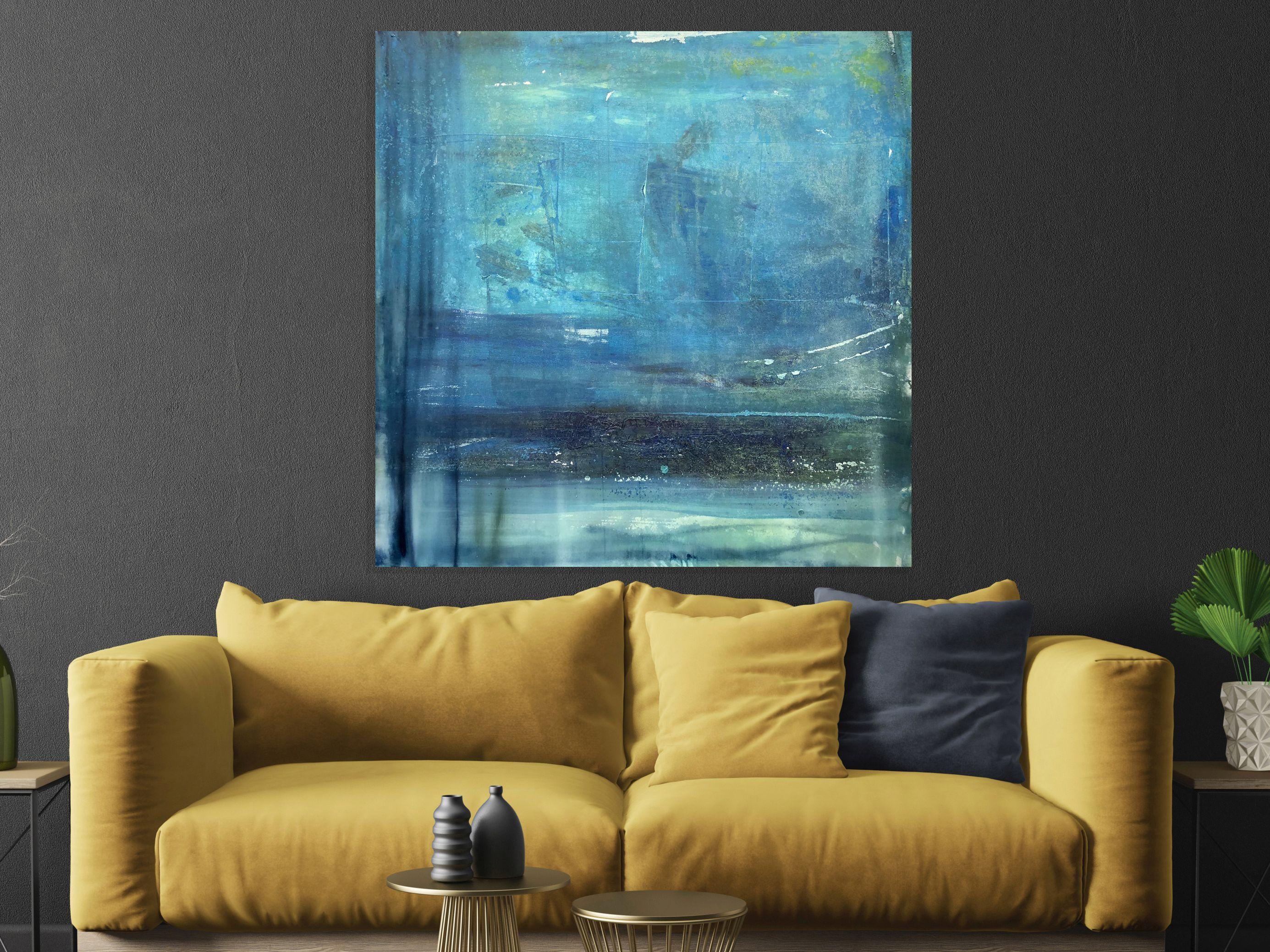 This Contemporary Blue Ocean Color is a fine art reproduction with artist hand embellishments of an original hand-painted painting by living American artist John Beard. This piece is made to order in John’s Studio, by John and staff just for you.