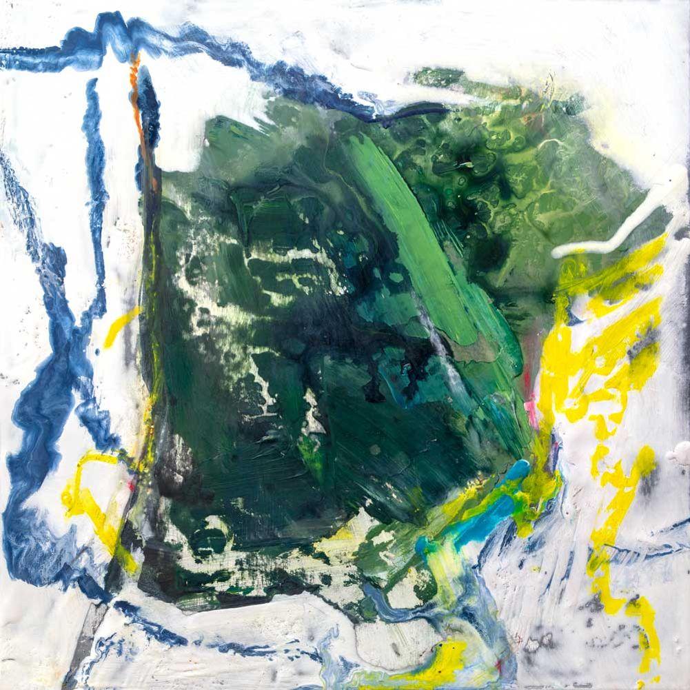 PYRITE, Contemporary Bold Blue Green Paint Fine Art on Giclee Canvas 36"H x 36"W - Painting by John Beard