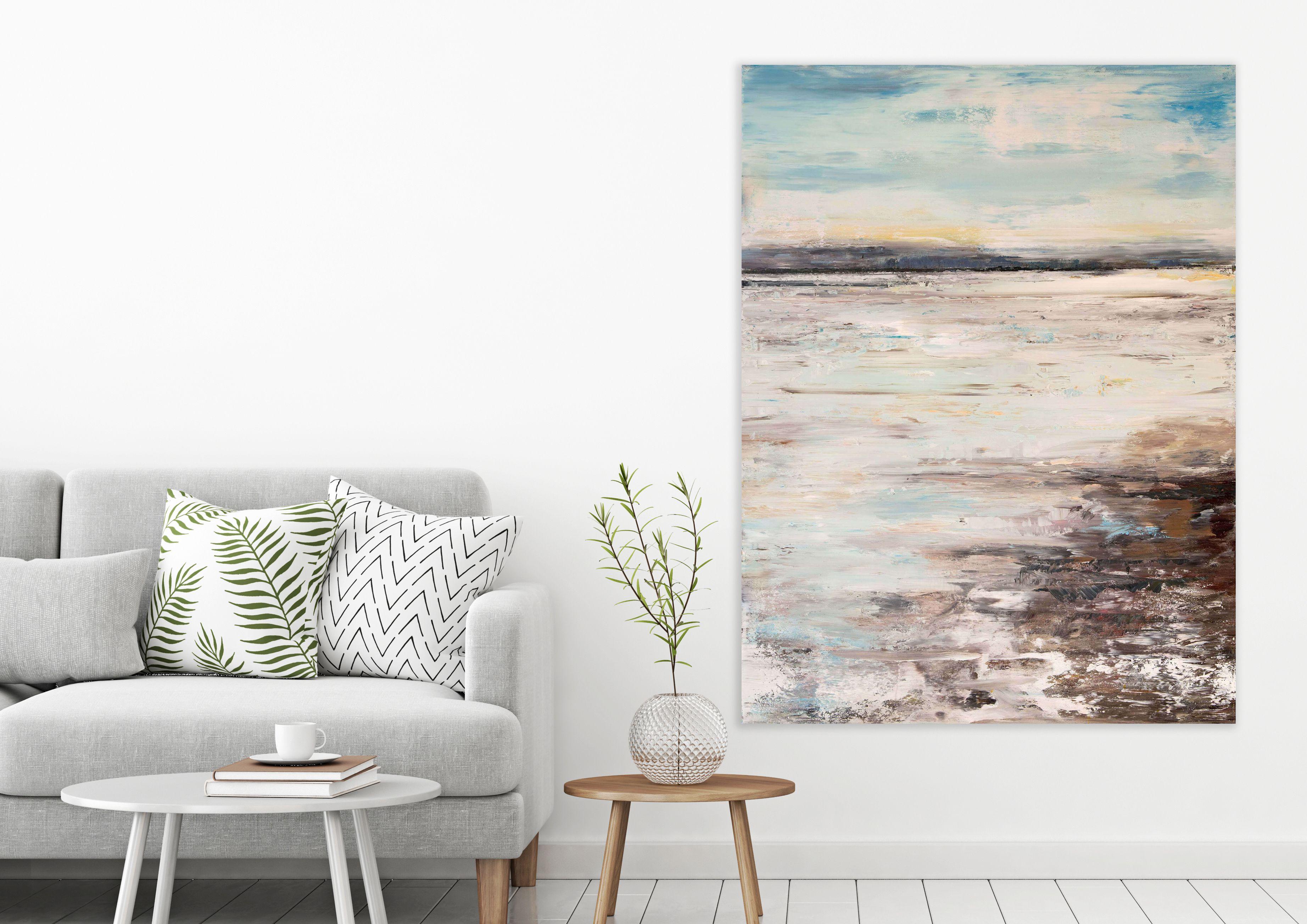 This Contemporary Landscape of Beach is a fine art reproduction with artist hand embellishments of an original hand-painted painting by living American artist John Beard. This piece is made to order in John’s Studio, by John and staff just for you.