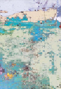 RAIN I, Contemporary Blue Green Fine Art on Giclee Canvas: 60"H x 40"W