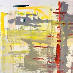 RED YELLOW GREY ABSTRACT, Painting Fine Art on Giclee Canvas: 40"H x 40"W