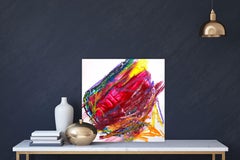 RUBY, Contemporary Red Orange Abstract Fine Art on Giclee Canvas: 24"H x 24"W