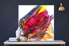 RUBY, Contemporary Red Orange Abstract Fine Art on Giclee Canvas: 40"H x 40"W